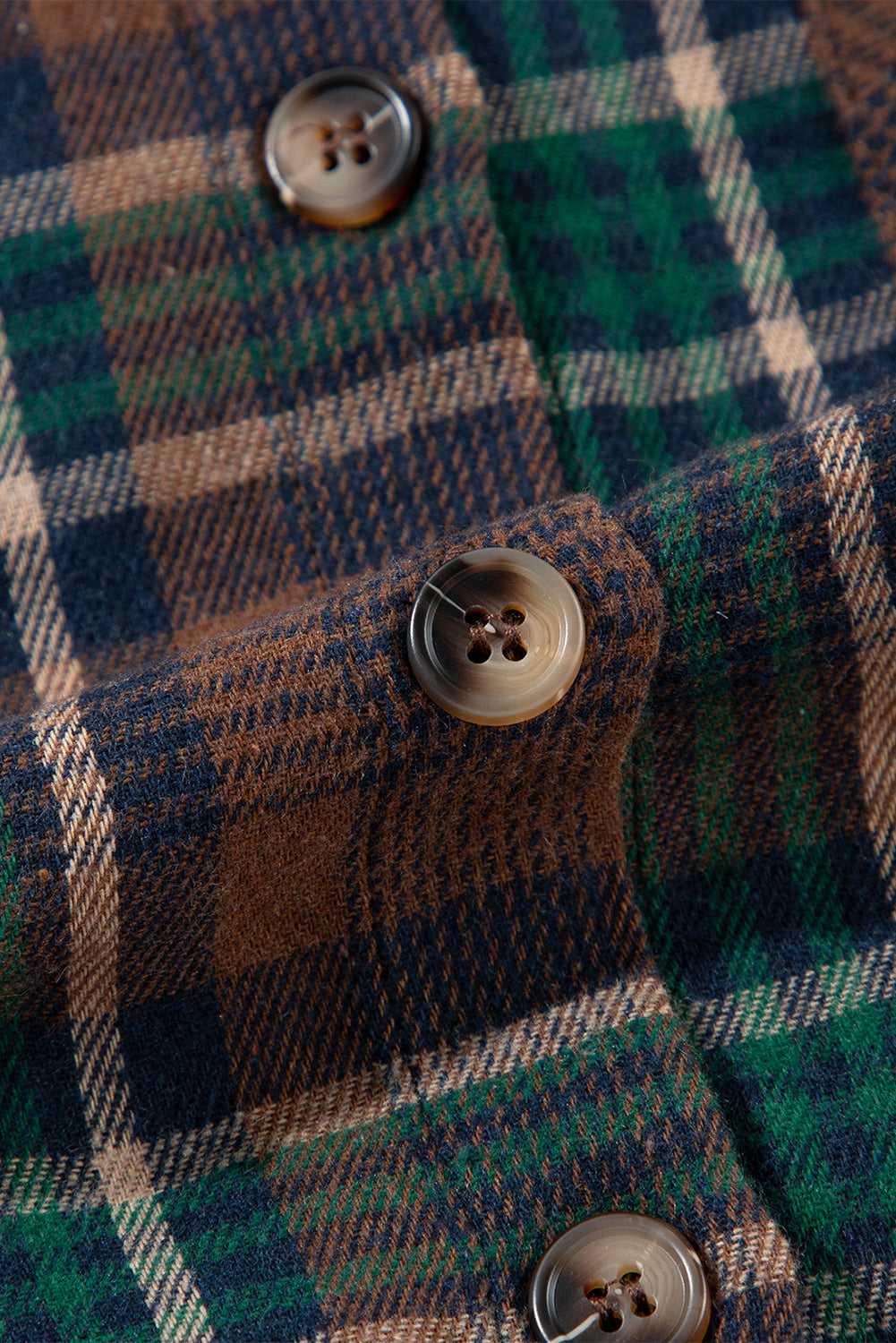 Brown Plaid Print Chest Pockets Buttoned Shirt Jacket Plaid Shackets JT's Designer Fashion
