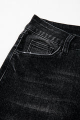 Carbon Grey Mineral Wash Raw Hem High Waist Flared Jeans Jeans JT's Designer Fashion