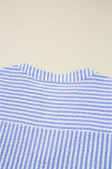 Sky Blue Stripe Bracelet Sleeve Tiered Shift Dress with Pockets JT's Designer Fashion