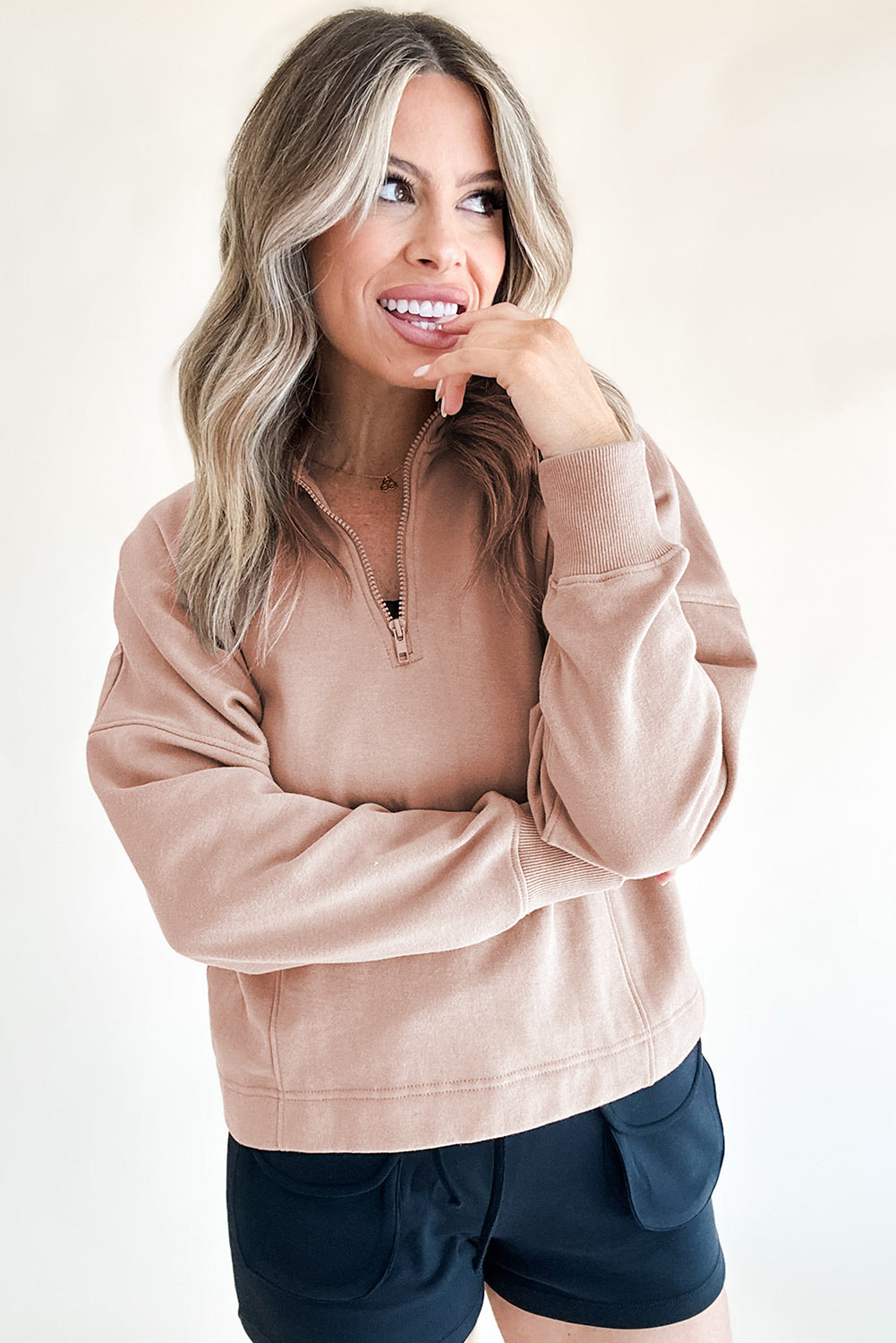 Smoke Gray Zipped Neck Pullover Drop Shoulder Sweatshirt Sweatshirts & Hoodies JT's Designer Fashion