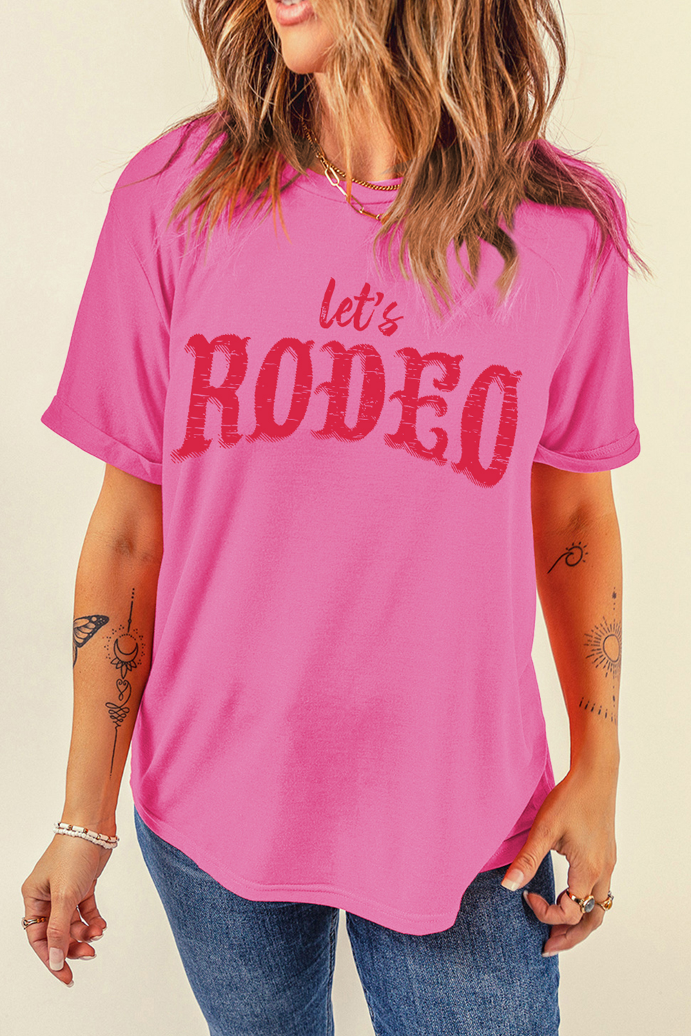 Rose Red Lets Rodeo Crew Neck Graphic Tee Graphic Tees JT's Designer Fashion
