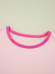 Letter Graphic Color Block Round Neck Half Sleeve T-Shirt Graphic Tees JT's Designer Fashion