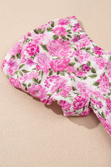 Pink Dainty Floral Smocked Puff Sleeve Flowy Long Dress Maxi Dresses JT's Designer Fashion