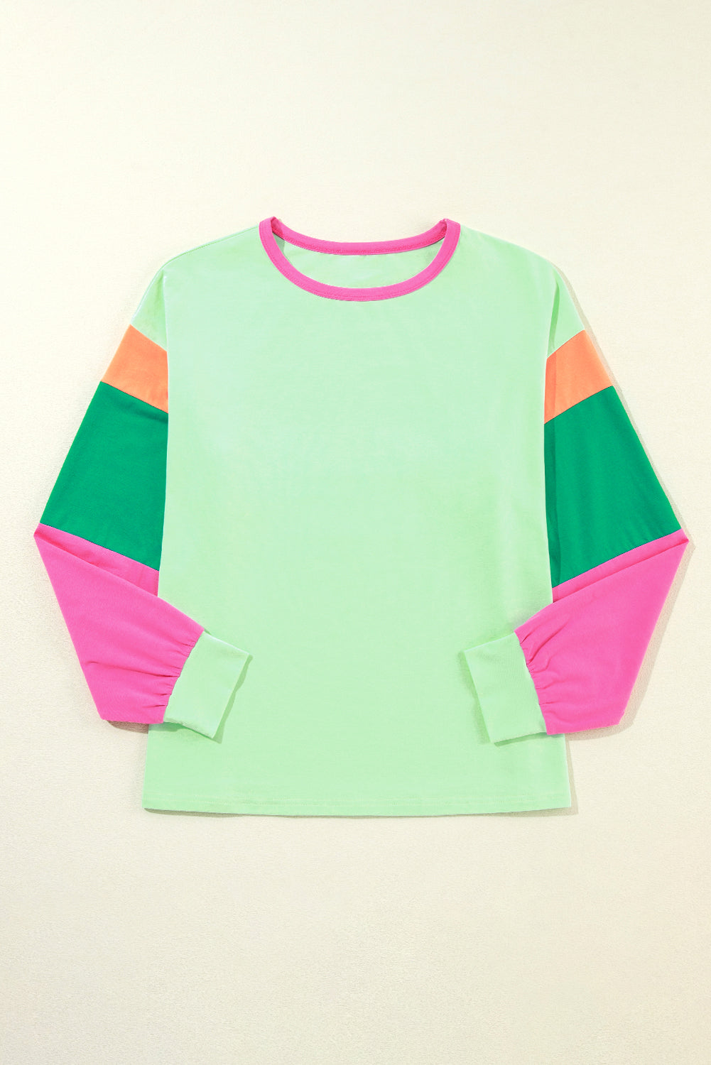 Green Colorblock Patchwork Long Sleeve Loose Top Long Sleeve Tops JT's Designer Fashion