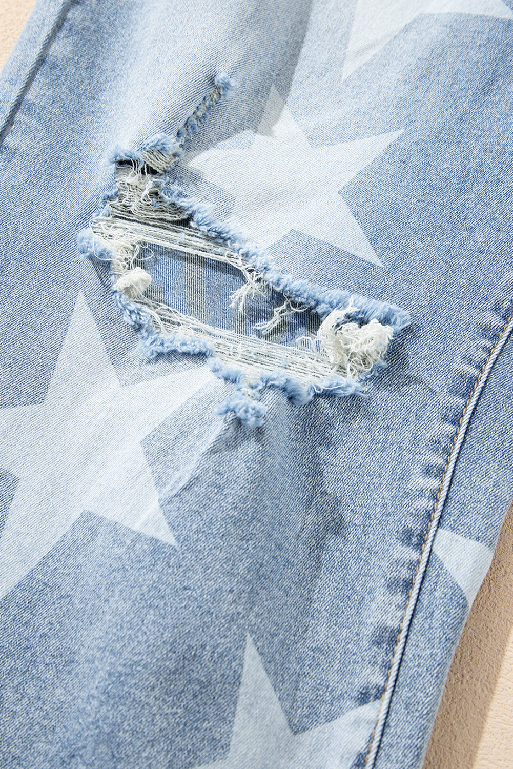 Sky Blue Star Printed Multi Buttons Slit Knee Destroyed Plus Size Jeans Plus Size Bottoms JT's Designer Fashion