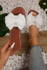 White Bow Knot Decor Leather Insole Flat Slippers Slippers JT's Designer Fashion