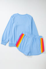 Beau Blue Accent Pullover and Shorts Two Piece Casual Set Short Sets JT's Designer Fashion