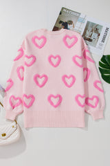 Pink Heart Shape Bubble Sleeve Baggy Sweater Sweaters JT's Designer Fashion