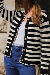 White Stripe Chic Golden Button Cardigan Sweater Cardigans JT's Designer Fashion
