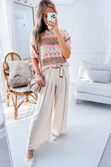 Brown Stripe Color Block Hollow Out Crochet Half Sleeve Sweater Sweaters & Cardigans JT's Designer Fashion