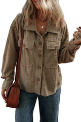 Dark Khaki Textured Chest Pocket Button-up Shacket Jackets JT's Designer Fashion