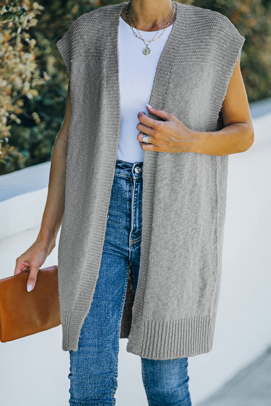 Gray Basic Vest Cardigan Sweater Sweaters & Cardigans JT's Designer Fashion