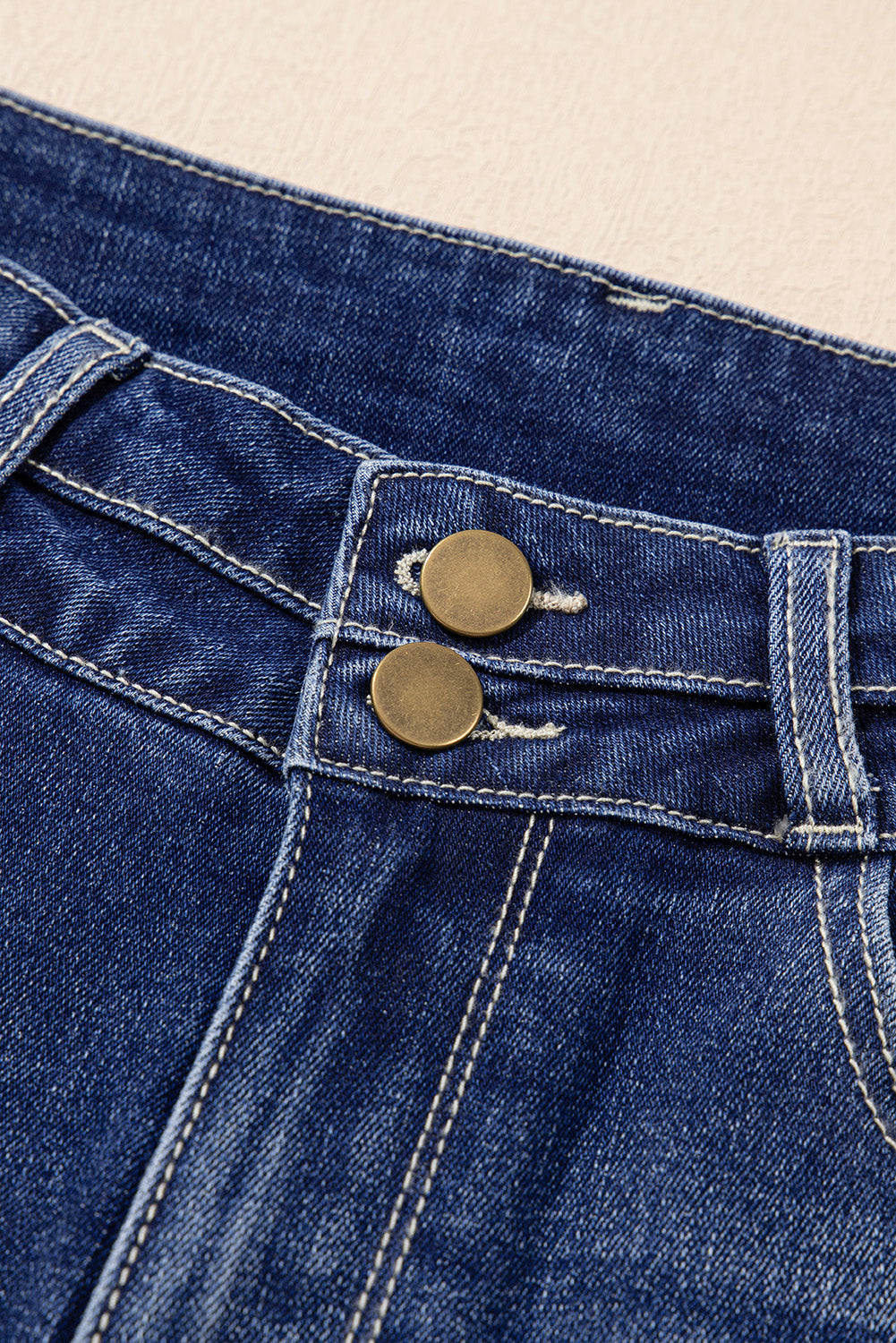 Sail Blue High Rise Dual Button Distressed Raw Hem Flared Jeans Jeans JT's Designer Fashion