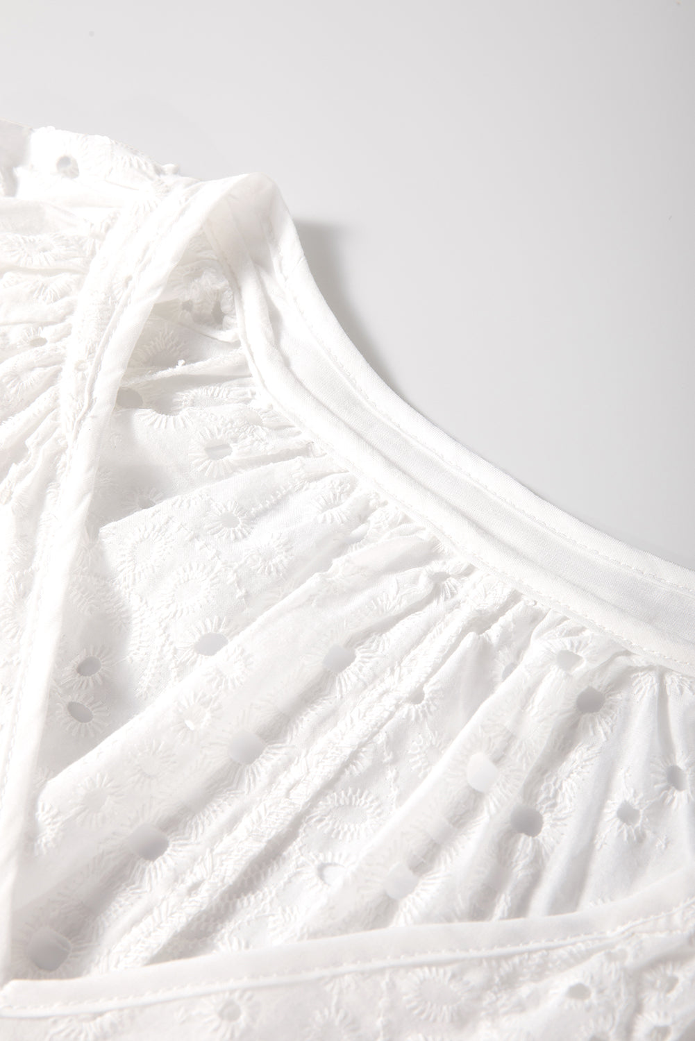 White Eyelet Embroidered Puff Sleeve V Neck Blouse Blouses & Shirts JT's Designer Fashion