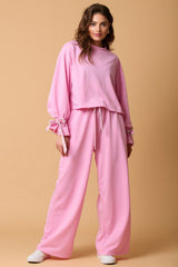 Bonbon Solid Color Drawstring Long Sleeve Top and Pants Set Pant Sets JT's Designer Fashion