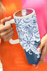 Sky Blue Vintage Pattern Print Stainless Steel Portable Cup 40oz Tumblers JT's Designer Fashion