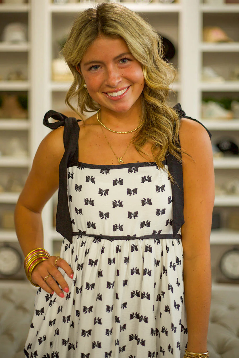 White Bow Knot Color Contrast Trim Knotted Shoulder Mini Dress Mini Dresses JT's Designer Fashion
