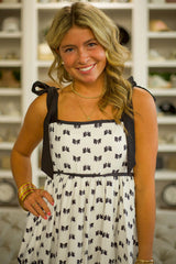 White Bow Knot Color Contrast Trim Knotted Shoulder Mini Dress Mini Dresses JT's Designer Fashion