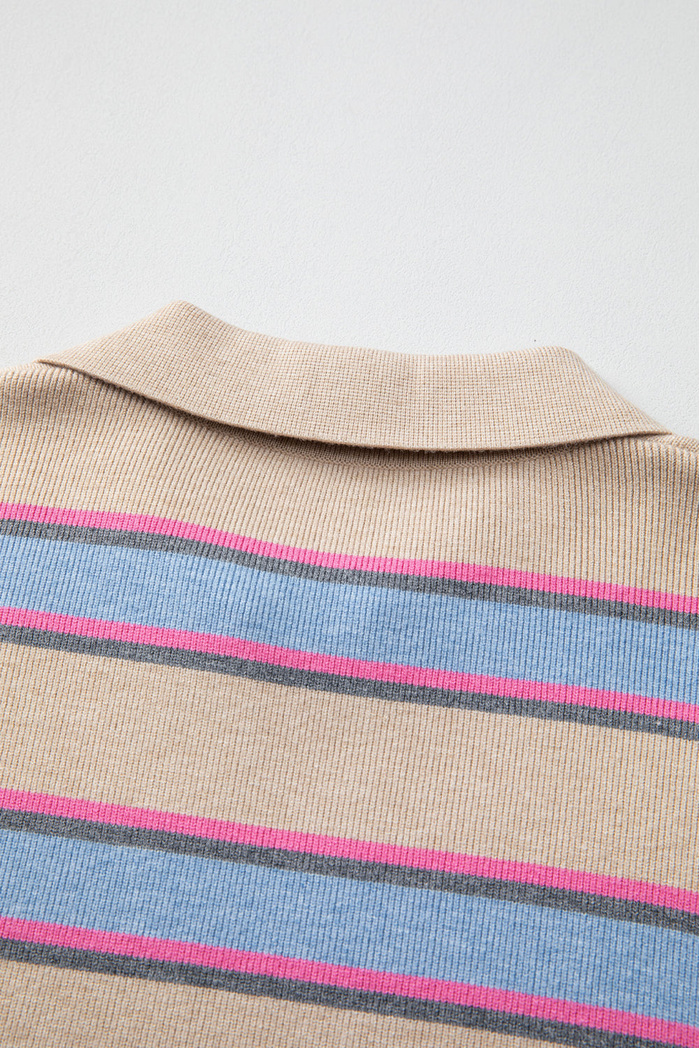Apricot Stripe Collared V Neck Drop Shoulder Loose Sweater Sweaters JT's Designer Fashion