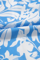 Sky Blue Floral V Neck Puff Short Sleeve Flowy Long Dress Maxi Dresses JT's Designer Fashion