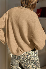Tan Leopard Bow Decor Split Cuff Contrast Trim Sweater Sweaters JT's Designer Fashion