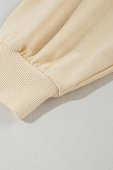 Beige Buttoned Sleeve Dropped Shoulder Sweatshirt Sweatshirts & Hoodies JT's Designer Fashion