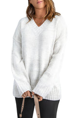 White V neck Drop Shoulder Knitted Sweater Sweaters & Cardigans JT's Designer Fashion