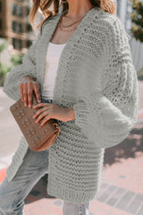 Gray Chunky Oversize Knit Drop Shoulder Puff Sleeve Cardigan Cardigans JT's Designer Fashion