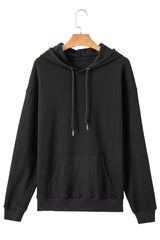 Black Fleece Lined Kangaroo Pocket Drawstring Chunky Hoodie Sweatshirts & Hoodies JT's Designer Fashion