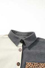 Gray Color Block Leopard Patched Corduroy Shacket Jackets JT's Designer Fashion