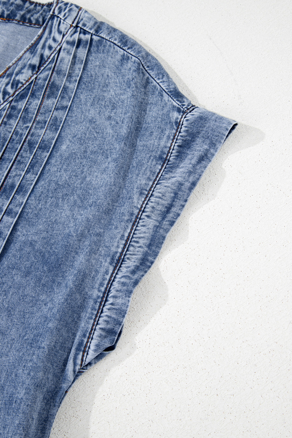 Beau Blue Tie V Neck Tucking Detail Short Sleeve Denim Shift Dress Mini Dresses JT's Designer Fashion