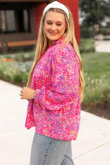 Purple Plus Size Floral Print Puff Sleeve V Neck Blouse Plus Size Blouses & Shirts JT's Designer Fashion