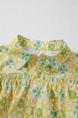 Green Boho Floral Print Frilly Detail Puff Sleeve Shirt Blouses & Shirts JT's Designer Fashion