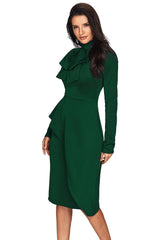 Jade Green Asymmetric Peplum Style Bow Dress Midi Dresses JT's Designer Fashion