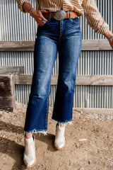 Sail Blue Mineral Wash Raw Hem High Waist Flared Jeans Jeans JT's Designer Fashion