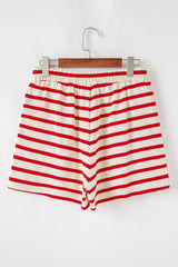 Red Stripe Lace-up Front Top and High Waist Shorts Set Short Sets JT's Designer Fashion