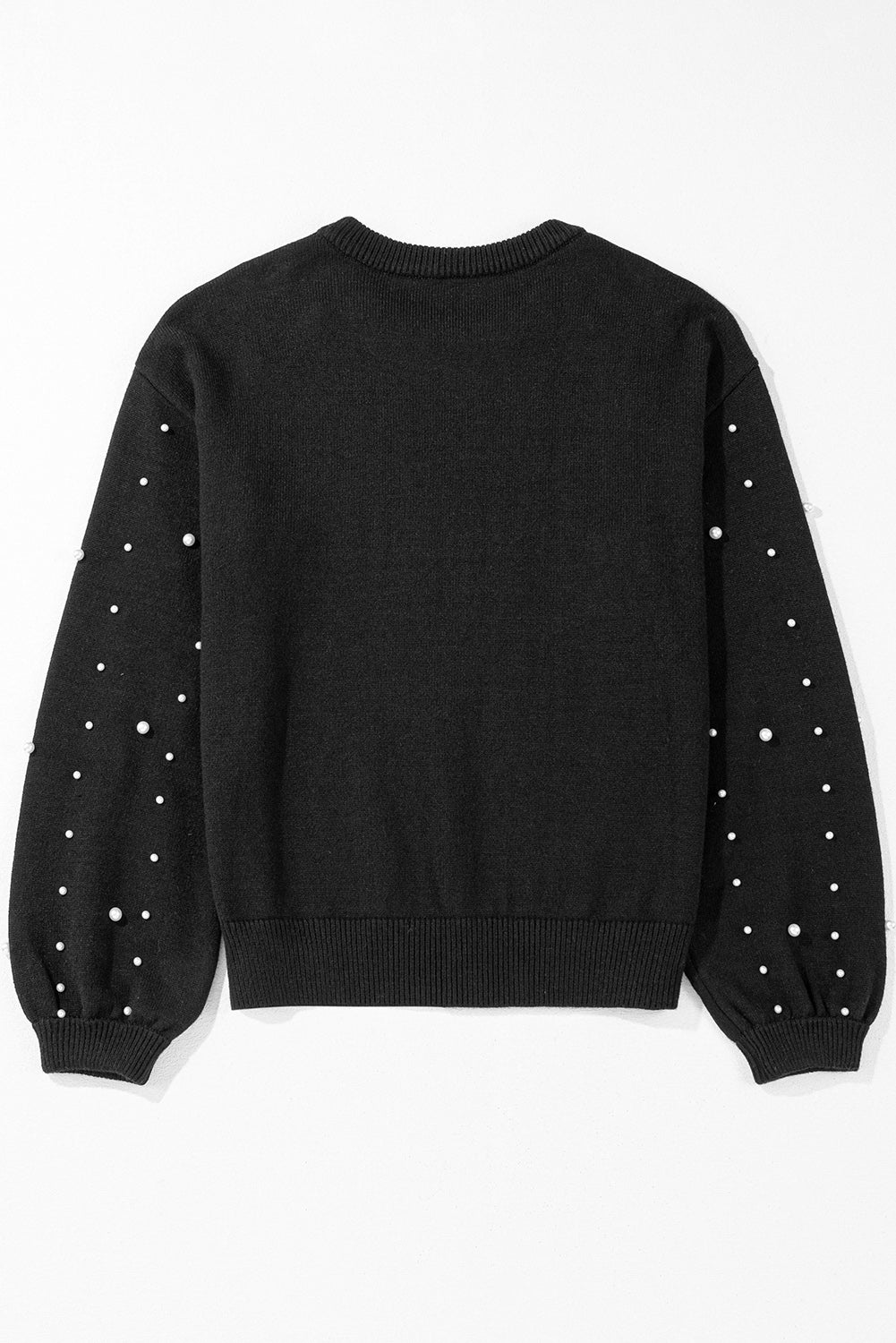 Black Pearled Drop Shoulder Round Neck Sweater Sweaters JT's Designer Fashion