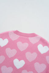 Pink Pearled Heart Print Valentines Crew Neck Sweater Sweaters JT's Designer Fashion