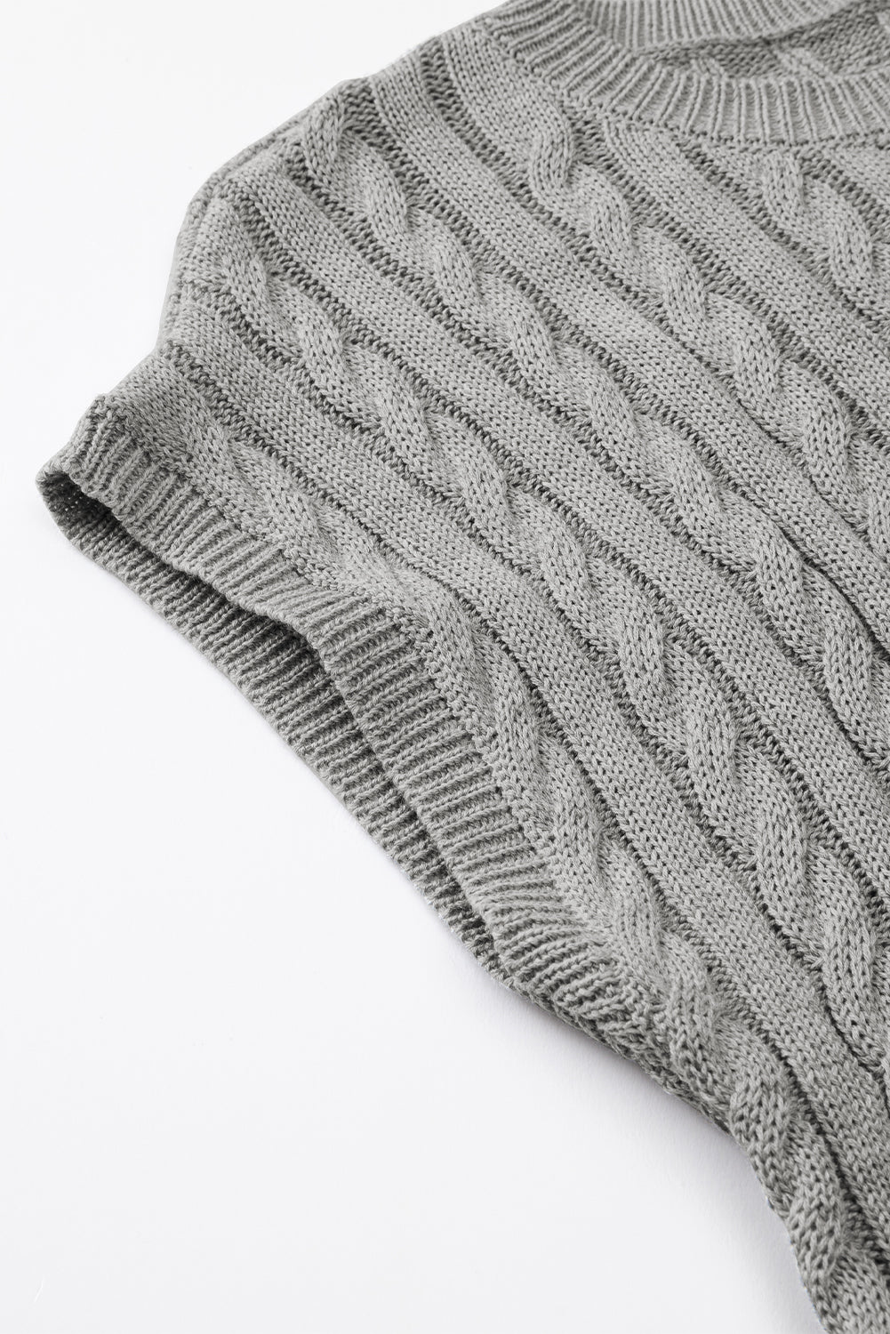 Gray Crew Neck Cable Knit Short Sleeve Sweater Sweaters & Cardigans JT's Designer Fashion