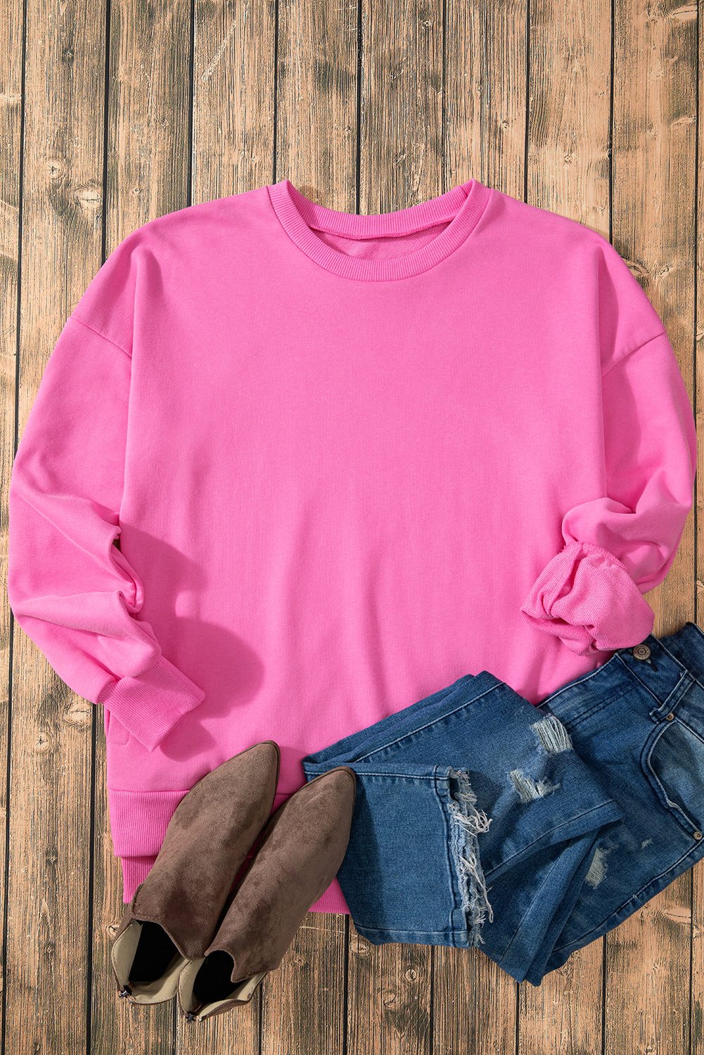 Bonbon Solid O Neck High Low Hem Pullover Sweatshirt Sweatshirts & Hoodies JT's Designer Fashion