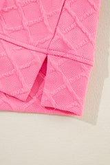 Sachet Pink Checkered Textured Tee and Drawstring Shorts Short Sets JT's Designer Fashion