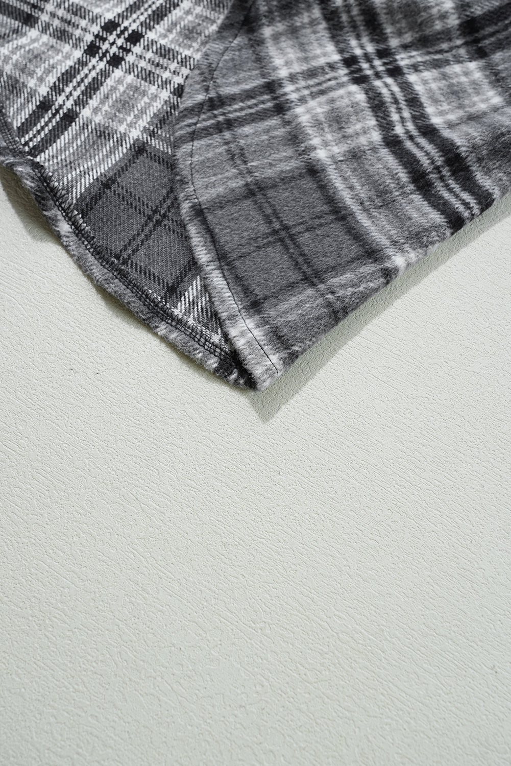 Black Plaid Print Flap Pockets Contrast Hooded Loose Shacket Plaid Shackets JT's Designer Fashion