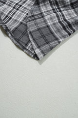 Black Plaid Print Flap Pockets Contrast Hooded Loose Shacket Plaid Shackets JT's Designer Fashion