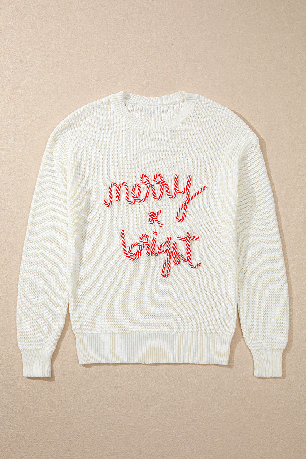 White Striped Merry Bright Letter Christmas Sweater Sweaters JT's Designer Fashion