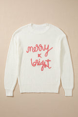 White Striped Merry Bright Letter Christmas Sweater Sweaters JT's Designer Fashion
