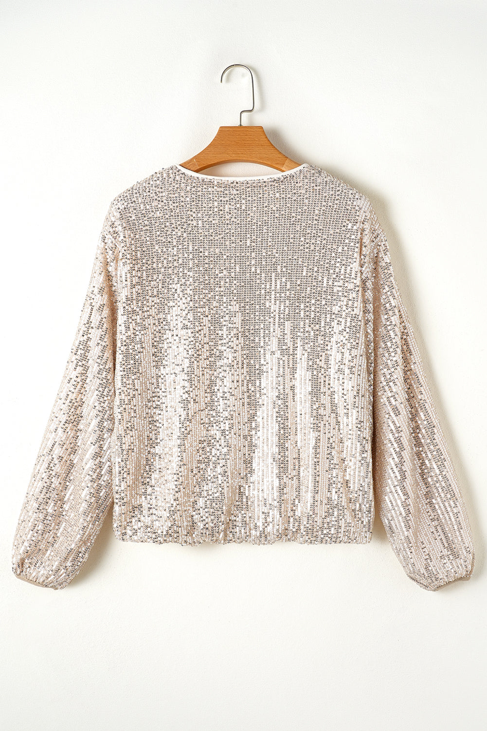 Apricot Sequin Zip up Round Neck Long Sleeve Jacket Jackets JT's Designer Fashion