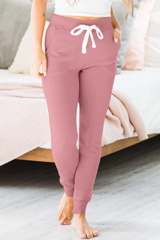 Fushia Drawstring Waist Pocketed Joggers Bottoms JT's Designer Fashion