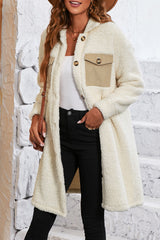 Beige Contrast Flap Pocket Single Breasted Teddy Coat Coats JT's Designer Fashion