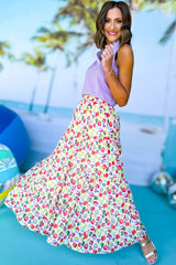 Green Bohemian Print Tiered Flare Maxi Skirt Bottoms JT's Designer Fashion