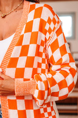 Orange Checkered Open Front Drop Shoulder Cardigan Cardigans JT's Designer Fashion